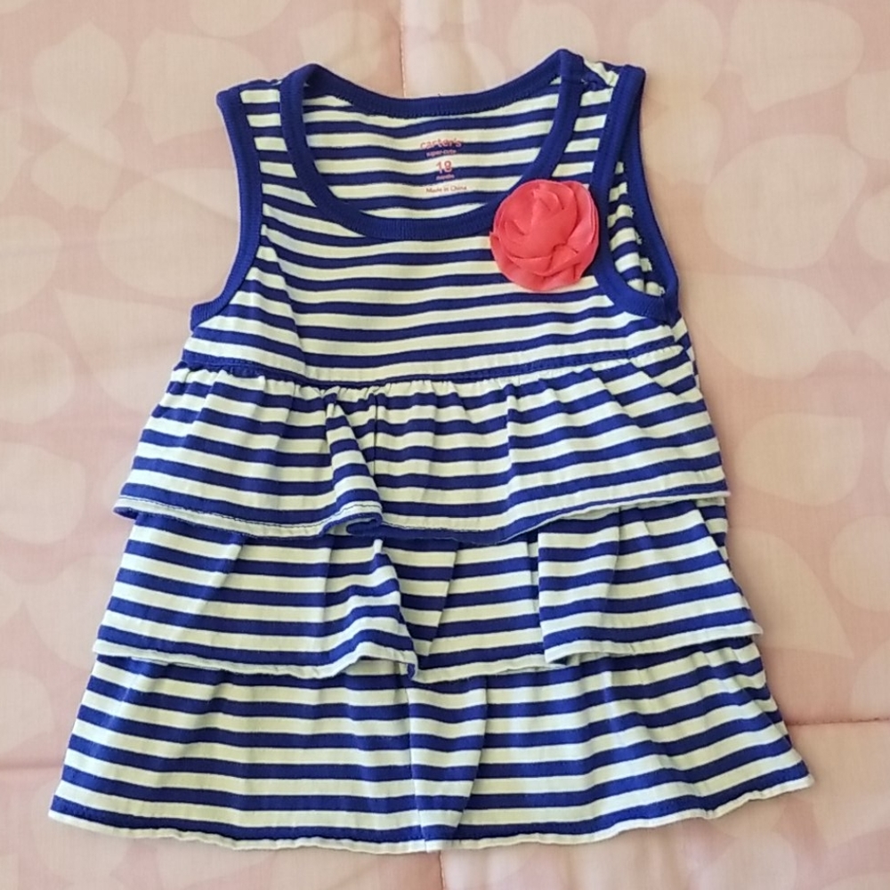 Carter's Baby Girl Blue & White Striped Ruffle Top